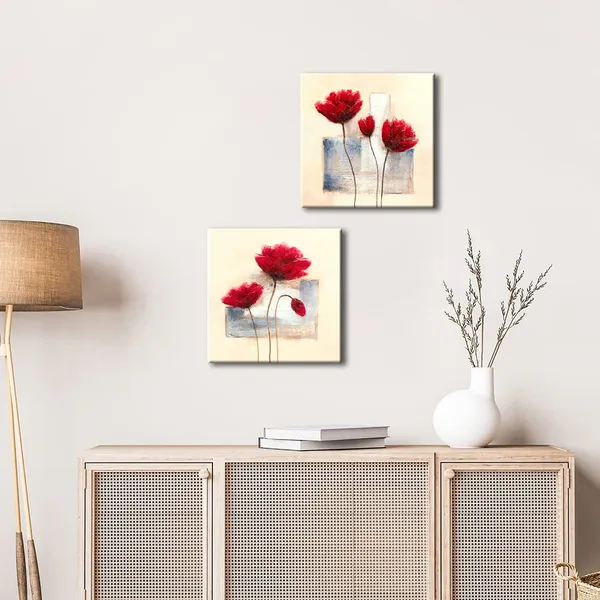 Multicolor_12x12inchx2pcs_(30x30cmx2pcs)_:_-_Charming_Spring_Modern_2_Panels_Stretched_and_Framed_Giclee_Canvas_Prints_Artwork_Abstract_Floral_Oil_Paintings_Style_Picture_Photo_on_Canvas_Wall_Art_|_For_Bedroom_Home_Decorations_2pcs/set