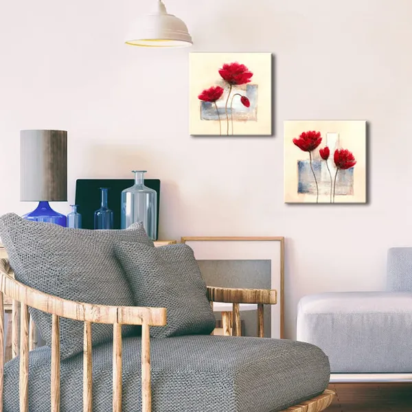 Multicolor_12x12inchx2pcs_(30x30cmx2pcs)_:_-_Charming_Spring_Modern_2_Panels_Stretched_and_Framed_Giclee_Canvas_Prints_Artwork_Abstract_Floral_Oil_Paintings_Style_Picture_Photo_on_Canvas_Wall_Art_|_For_Bedroom_Home_Decorations_2pcs/set