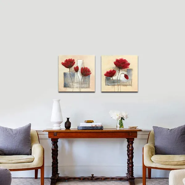 Multicolor_12x12inchx2pcs_(30x30cmx2pcs)_:_-_Charming_Spring_Modern_2_Panels_Stretched_and_Framed_Giclee_Canvas_Prints_Artwork_Abstract_Floral_Oil_Paintings_Style_Picture_Photo_on_Canvas_Wall_Art_|_For_Bedroom_Home_Decorations_2pcs/set