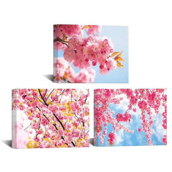 Multicolor_3_Pieces_Flower_Canvas_Wall_Art_Cherry_Sakura_Blossom_in_Spring_Picture_Print_Modern_Home_Decor_Elegant_Flowers_Artwork_Abstract_Floral_Paintings_on_Canvas_|_For_Bedroom_Girls_Room_Decor