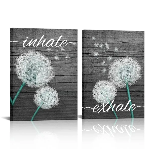 Multicolor_Inhale_Exhale_Wall_Art_Prints_White_and_Grey_Dandelion_Flower_Painting_Canvas_Prints_Yoga_Room_Meditation_Bathroom_Decor_(12"x16"x2_Panel)