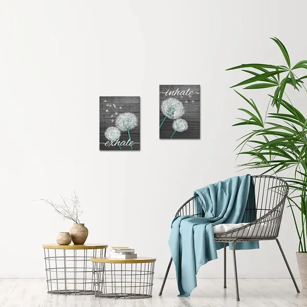 Multicolor_Inhale_Exhale_Wall_Art_Prints_White_and_Grey_Dandelion_Flower_Painting_Canvas_Prints_Yoga_Room_Meditation_Bathroom_Decor_(12"x16"x2_Panel)