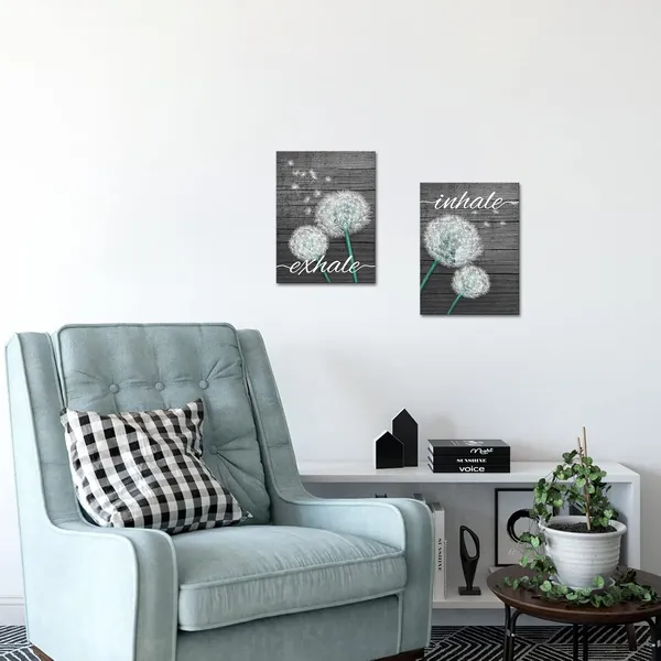 Multicolor_Inhale_Exhale_Wall_Art_Prints_White_and_Grey_Dandelion_Flower_Painting_Canvas_Prints_Yoga_Room_Meditation_Bathroom_Decor_(12"x16"x2_Panel)