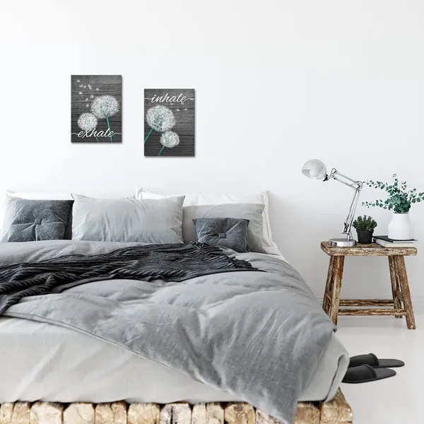 Multicolor_Inhale_Exhale_Wall_Art_Prints_White_and_Grey_Dandelion_Flower_Painting_Canvas_Prints_Yoga_Room_Meditation_Bathroom_Decor_(12"x16"x2_Panel)
