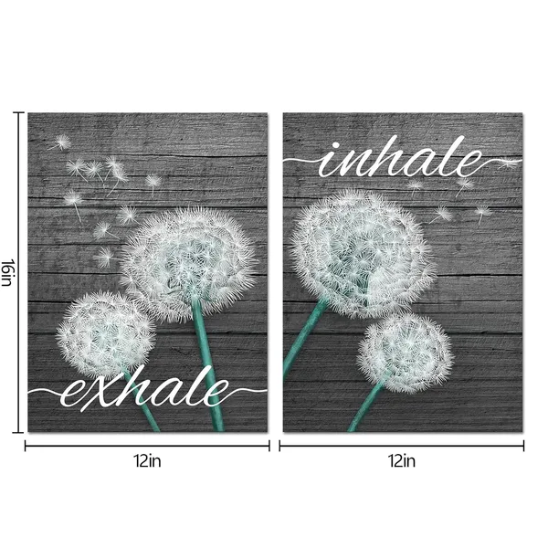 Multicolor_Inhale_Exhale_Wall_Art_Prints_White_and_Grey_Dandelion_Flower_Painting_Canvas_Prints_Yoga_Room_Meditation_Bathroom_Decor_(12"x16"x2_Panel)