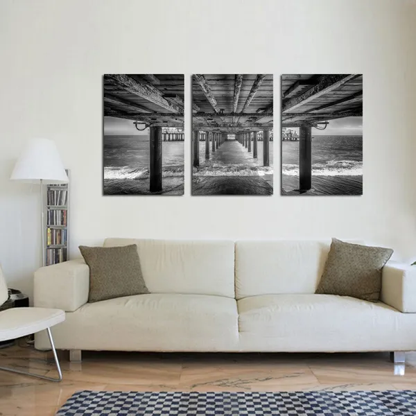 Multicolor_KREATIVE_ARTS_-_UNDER_THE_PIER_Premium_Canvas_Art_Print_Black_and_White_Large_Seascape_Wall_Art_Deco_Canvas_Picture_Stretched_on_Wooden_Frame_as_Modern_Gallery_Artwork
