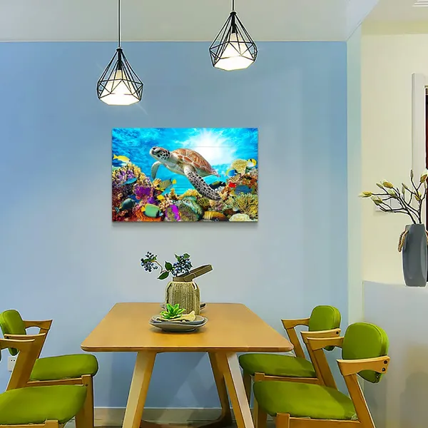 Multicolor_Farmhouse_Canvas_Wall_Art_|_For_Living_Room_Bathroom,_Wall_Decor_|_For_Bedroom_Kitchen_Artwork_Canvas_Prints_Modern_Office_Home_Decorations_Family_Turtle_Picture_Bathroom_Wall_Decor_Ocean_16x12_inch