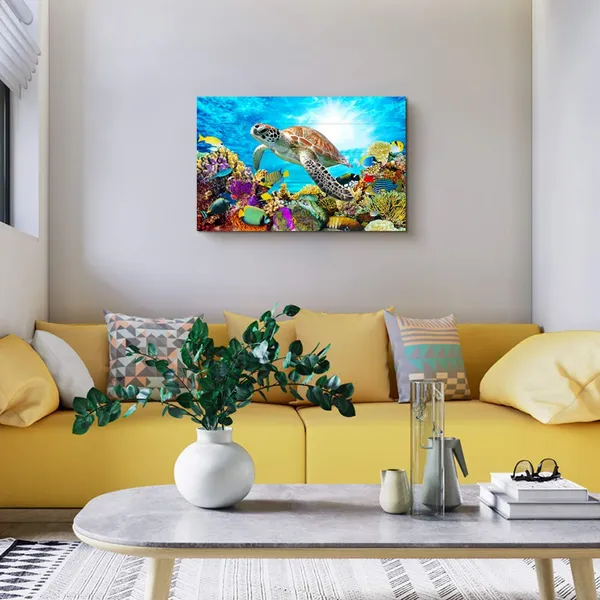Multicolor_Farmhouse_Canvas_Wall_Art_|_For_Living_Room_Bathroom,_Wall_Decor_|_For_Bedroom_Kitchen_Artwork_Canvas_Prints_Modern_Office_Home_Decorations_Family_Turtle_Picture_Bathroom_Wall_Decor_Ocean_16x12_inch
