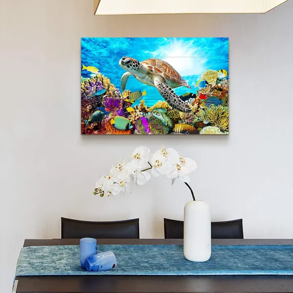 Multicolor_Farmhouse_Canvas_Wall_Art_|_For_Living_Room_Bathroom,_Wall_Decor_|_For_Bedroom_Kitchen_Artwork_Canvas_Prints_Modern_Office_Home_Decorations_Family_Turtle_Picture_Bathroom_Wall_Decor_Ocean_16x12_inch