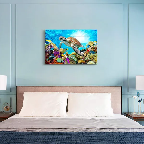 Multicolor_Farmhouse_Canvas_Wall_Art_|_For_Living_Room_Bathroom,_Wall_Decor_|_For_Bedroom_Kitchen_Artwork_Canvas_Prints_Modern_Office_Home_Decorations_Family_Turtle_Picture_Bathroom_Wall_Decor_Ocean_16x12_inch