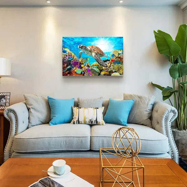 Multicolor_Farmhouse_Canvas_Wall_Art_|_For_Living_Room_Bathroom,_Wall_Decor_|_For_Bedroom_Kitchen_Artwork_Canvas_Prints_Modern_Office_Home_Decorations_Family_Turtle_Picture_Bathroom_Wall_Decor_Ocean_16x12_inch