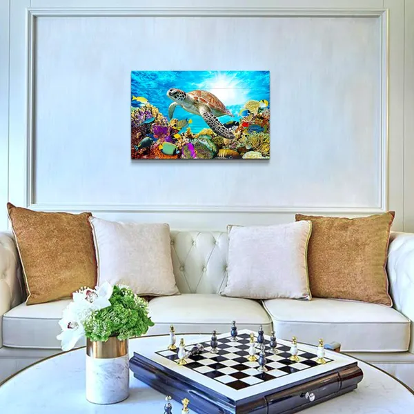 Multicolor_Farmhouse_Canvas_Wall_Art_|_For_Living_Room_Bathroom,_Wall_Decor_|_For_Bedroom_Kitchen_Artwork_Canvas_Prints_Modern_Office_Home_Decorations_Family_Turtle_Picture_Bathroom_Wall_Decor_Ocean_16x12_inch
