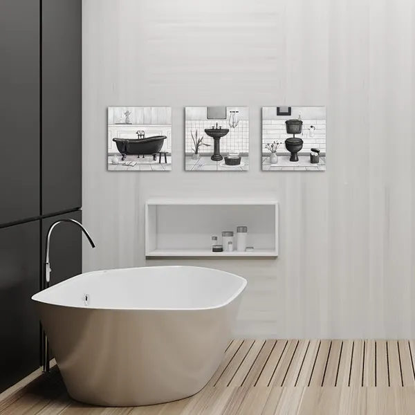 Multicolor_Bathroom_Wall_Art_Bath_Tub_Painting_Picture_Bathroom_Wall_Decor_Framed_Ready_to_Hang_12x12inchx3_(Black_and_Gold)