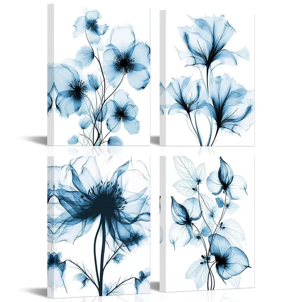Multicolor_KREATIVE_ARTS_Blue_Flickering_Flower_Canvas_Wall_Art_-_Modern_Abstract_Paintings,_4_Pcs,_12x16_Each,_Graceful_Floral_Pictures,_Gallery_Wrapped_|_For_Living_Room,_Bedroom,_Office_Home_Decor