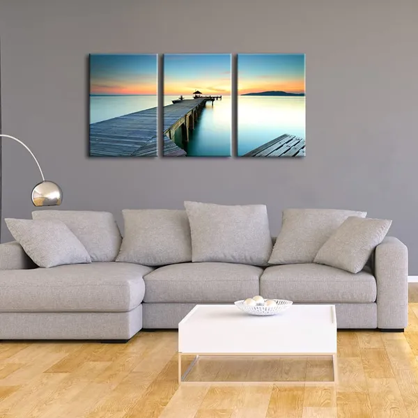 Multicolor_Bridges_Over_The_Sea_Large_Canvas_Prints_Wall_Art_Seascape_Pictures_Paintings_|_For_Bathroom_Living_Room_Home_Decorations_3_Panels_Modern_Gallery_Wrapped_Ocean_Sea_Beach_Giclee_Artwork_L
