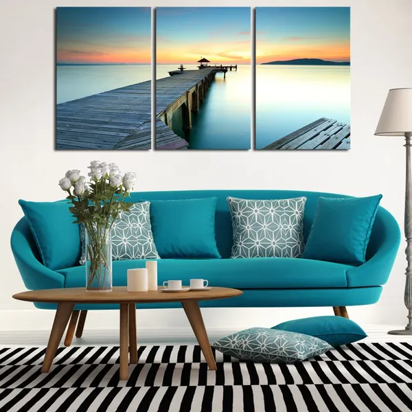 Multicolor_Bridges_Over_The_Sea_Large_Canvas_Prints_Wall_Art_Seascape_Pictures_Paintings_|_For_Bathroom_Living_Room_Home_Decorations_3_Panels_Modern_Gallery_Wrapped_Ocean_Sea_Beach_Giclee_Artwork_L
