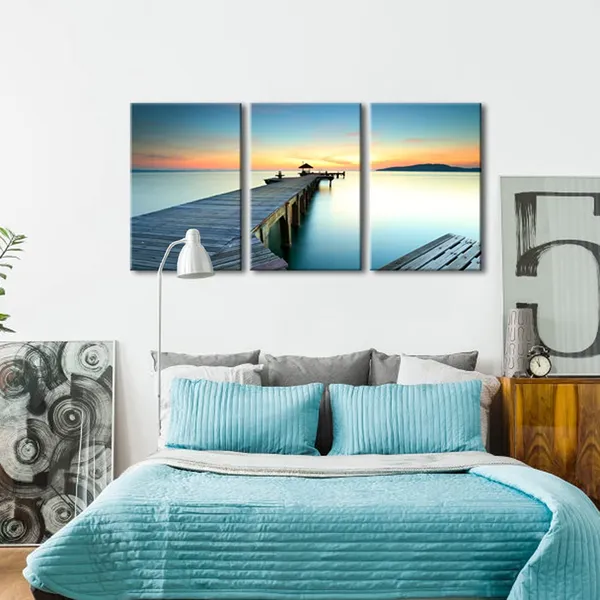 Multicolor_Bridges_Over_The_Sea_Large_Canvas_Prints_Wall_Art_Seascape_Pictures_Paintings_|_For_Bathroom_Living_Room_Home_Decorations_3_Panels_Modern_Gallery_Wrapped_Ocean_Sea_Beach_Giclee_Artwork_L