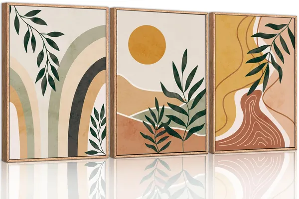 Multicolor_Ausril_Modern_Boho_Framed_Canvas_Wall_Art_Set,_Abstract_Bohemian_Sun_Wall_Decor,_Mid-Century_Minimalist_Wall_Painting,_Geometric_Botanical_Art_Print_|_For_Living_Room,_Bedroom,_Office_-_16"x24"x3