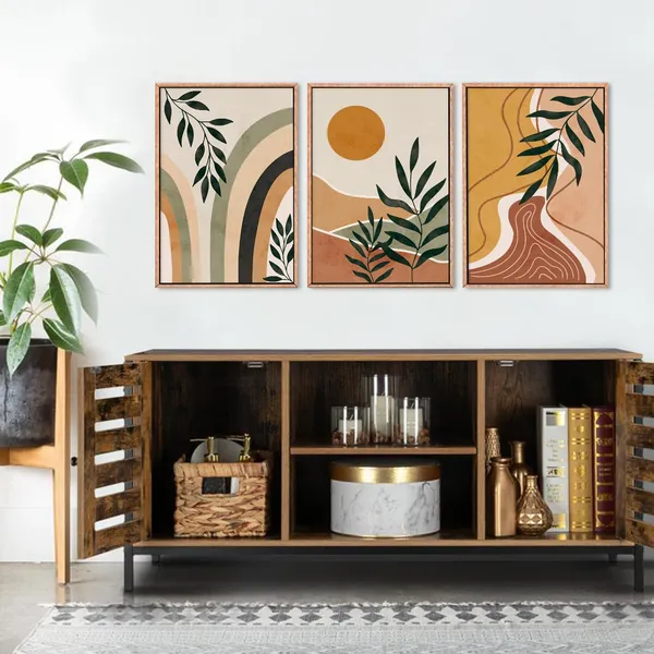Multicolor_Ausril_Modern_Boho_Framed_Canvas_Wall_Art_Set,_Abstract_Bohemian_Sun_Wall_Decor,_Mid-Century_Minimalist_Wall_Painting,_Geometric_Botanical_Art_Print_|_For_Living_Room,_Bedroom,_Office_-_16"x24"x3