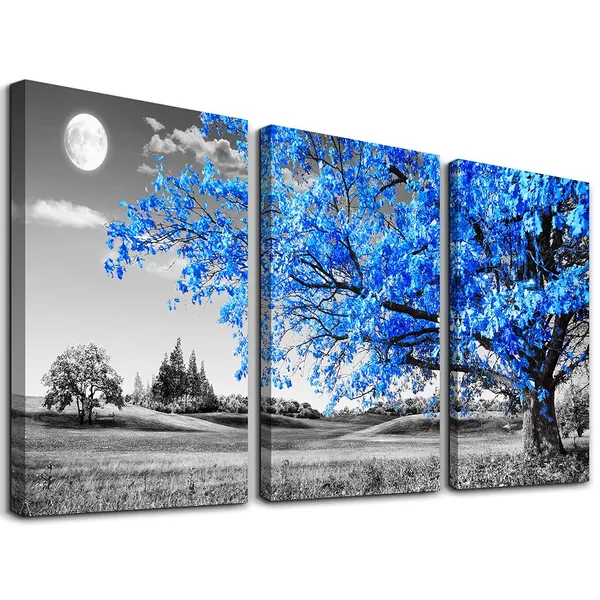 Multicolor_Wall_Art_|_For_Living_Room_black_and_white_Blue_tree_moon_Canvas_Wall_Decor_|_For_Home_artwork_Painting_12"_x_16"_3_Pieces_Canvas_Print_|_For_bedroom_Decor_Modern_Salon_kitchen_office_Hang_a_picture