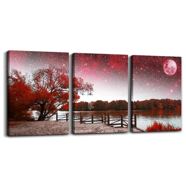 Multicolor_Wall_Art_|_For_living_room_Canvas_Prints_bedroom_Wall_Decor_|_For_bathroom_artwork_Abstract_Painting_Red_tree_moon_landscape_paintings_12"_x_16"_3_Pieces_Modern_framed_office_Home_decorations_|_For_kitchen