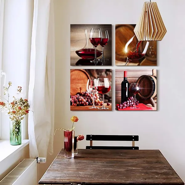 Multicolor_Kitchen_Wall_Art_|_For_Dining_Room_Wall_Decor_Still_Life_Wine_Fruit_Goblet_Canvas_Prints_Artwork_Wine_Barrel_bar_Watercolor_Painting_Family_Wall_Decorations_Restaurant_Bedroom_Decor_4_Piece_Set