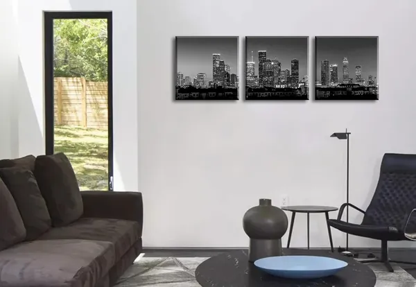 Multicolor_Houston_Skyline_Wall_Art_-_Black_and_White_Cityscape_Panoramic_Texas_Texans_Pictures_Print_on_Canvas_Decoration_3_Panel_|_For_Living_Room_Bedroom_Office_Bathroom_Home_Decor_Stretched_and_Framed