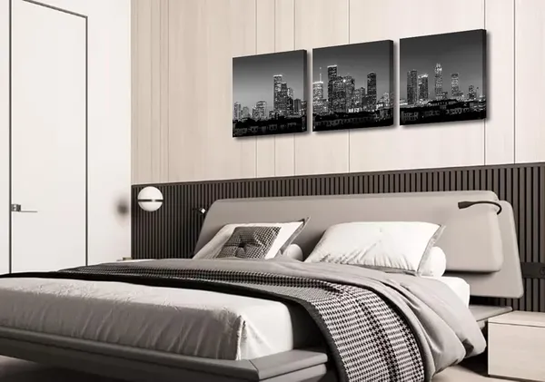 Multicolor_Houston_Skyline_Wall_Art_-_Black_and_White_Cityscape_Panoramic_Texas_Texans_Pictures_Print_on_Canvas_Decoration_3_Panel_|_For_Living_Room_Bedroom_Office_Bathroom_Home_Decor_Stretched_and_Framed