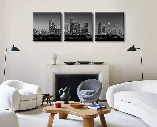 Multicolor_Houston_Skyline_Wall_Art_-_Black_and_White_Cityscape_Panoramic_Texas_Texans_Pictures_Print_on_Canvas_Decoration_3_Panel_|_For_Living_Room_Bedroom_Office_Bathroom_Home_Decor_Stretched_and_Framed