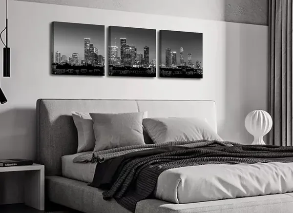 Multicolor_Houston_Skyline_Wall_Art_-_Black_and_White_Cityscape_Panoramic_Texas_Texans_Pictures_Print_on_Canvas_Decoration_3_Panel_|_For_Living_Room_Bedroom_Office_Bathroom_Home_Decor_Stretched_and_Framed
