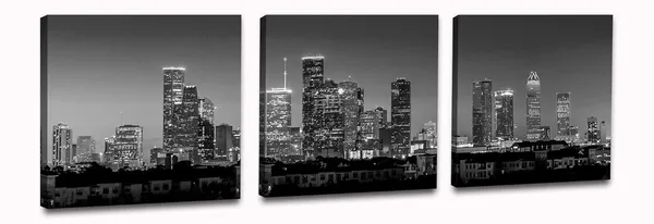Multicolor_Houston_Skyline_Wall_Art_-_Black_and_White_Cityscape_Panoramic_Texas_Texans_Pictures_Print_on_Canvas_Decoration_3_Panel_|_For_Living_Room_Bedroom_Office_Bathroom_Home_Decor_Stretched_and_Framed