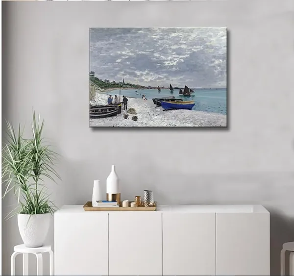 Multicolor_The_Beach_at_Sainte_Adresse_by_Claude_Monet_Canvas_Wall_Art,_Vintage_Nature_Classic_Painting_Artwork_Landscape_Picture_Print_|_For_Bedroom,_Bathroom,_Office_Decor_-_12"x16"