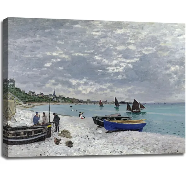 Multicolor_The_Beach_at_Sainte_Adresse_by_Claude_Monet_Canvas_Wall_Art,_Vintage_Nature_Classic_Painting_Artwork_Landscape_Picture_Print_|_For_Bedroom,_Bathroom,_Office_Decor_-_12"x16"