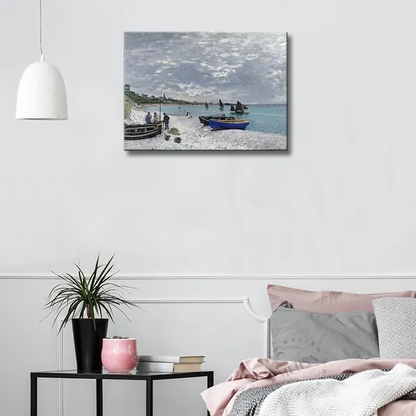 Multicolor_The_Beach_at_Sainte_Adresse_by_Claude_Monet_Canvas_Wall_Art,_Vintage_Nature_Classic_Painting_Artwork_Landscape_Picture_Print_|_For_Bedroom,_Bathroom,_Office_Decor_-_12"x16"
