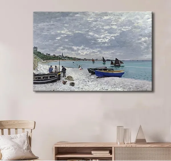 Multicolor_The_Beach_at_Sainte_Adresse_by_Claude_Monet_Canvas_Wall_Art,_Vintage_Nature_Classic_Painting_Artwork_Landscape_Picture_Print_|_For_Bedroom,_Bathroom,_Office_Decor_-_12"x16"