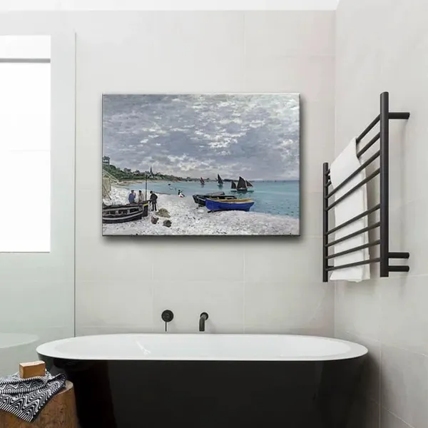 Multicolor_The_Beach_at_Sainte_Adresse_by_Claude_Monet_Canvas_Wall_Art,_Vintage_Nature_Classic_Painting_Artwork_Landscape_Picture_Print_|_For_Bedroom,_Bathroom,_Office_Decor_-_12"x16"