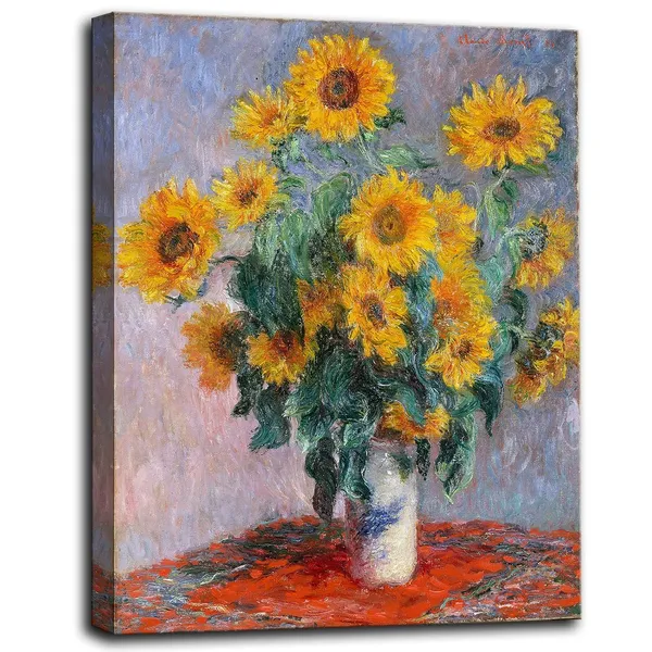 Multicolor_12"x16"_Canvas_Wall_Art_Bouquet_of_Sunflowers_of_Claude_Monet,_The_World_Classic_Art_Reproductions_Giclee_Canvas_Print_|_For_Home_Office_Decoration