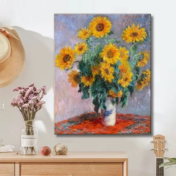 Multicolor_12"x16"_Canvas_Wall_Art_Bouquet_of_Sunflowers_of_Claude_Monet,_The_World_Classic_Art_Reproductions_Giclee_Canvas_Print_|_For_Home_Office_Decoration