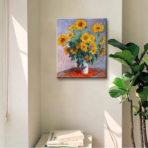 Multicolor_12"x16"_Canvas_Wall_Art_Bouquet_of_Sunflowers_of_Claude_Monet,_The_World_Classic_Art_Reproductions_Giclee_Canvas_Print_|_For_Home_Office_Decoration