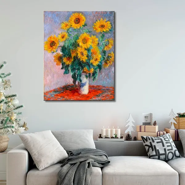 Multicolor_12"x16"_Canvas_Wall_Art_Bouquet_of_Sunflowers_of_Claude_Monet,_The_World_Classic_Art_Reproductions_Giclee_Canvas_Print_|_For_Home_Office_Decoration