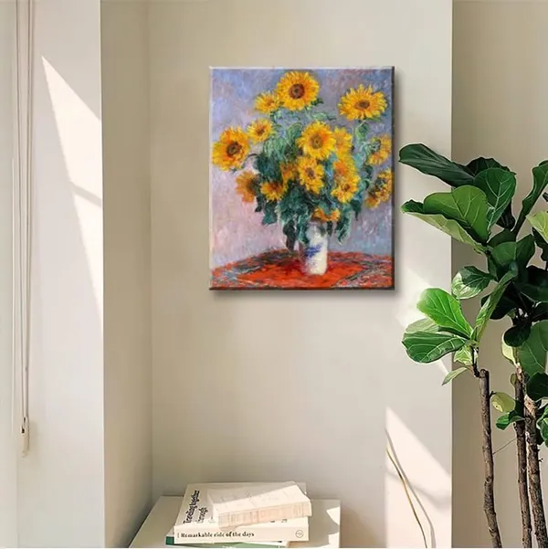 Multicolor_Bouquet_of_Sunflowers_of_Claude_Monet,_Famous_Classic_Painting_Reproduction_Giclee_Canvas_Wall_Art_Print_|_For_Home_Office_Decor_16"x24"