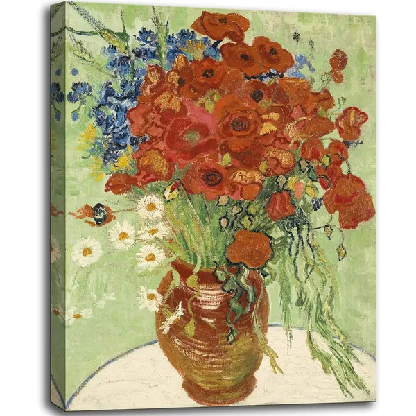 Multicolor_Red_Poppies_and_Daisies_Canvas_Prints_Wall_Art_of_Vincent_Van_Gogh,_Floral_Oil_Paintings_Reproduction_Flowers_Pictures_Artwork_on_|_For_Bathroom,_Bedroom_Office_Decorations_Home_Decor_-_12"x16"