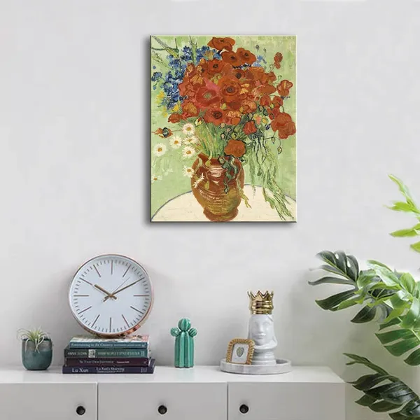 Multicolor_Red_Poppies_and_Daisies_Canvas_Prints_Wall_Art_of_Vincent_Van_Gogh,_Floral_Oil_Paintings_Reproduction_Flowers_Pictures_Artwork_on_|_For_Bathroom,_Bedroom_Office_Decorations_Home_Decor_-_12"x16"