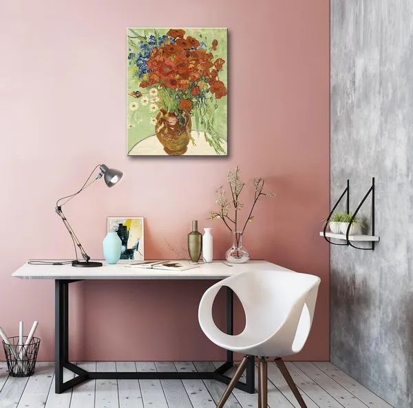 Multicolor_Red_Poppies_and_Daisies_Canvas_Prints_Wall_Art_of_Vincent_Van_Gogh,_Floral_Oil_Paintings_Reproduction_Flowers_Pictures_Artwork_on_|_For_Bathroom,_Bedroom_Office_Decorations_Home_Decor_-_12"x16"