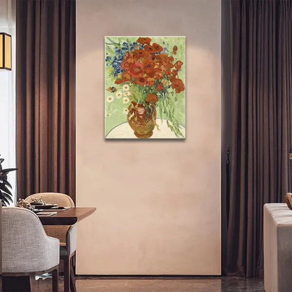 Multicolor_Red_Poppies_and_Daisies_Canvas_Prints_Wall_Art_of_Vincent_Van_Gogh,_Floral_Oil_Paintings_Reproduction_Flowers_Pictures_Artwork_on_|_For_Bathroom,_Bedroom_Office_Decorations_Home_Decor_-_12"x16"
