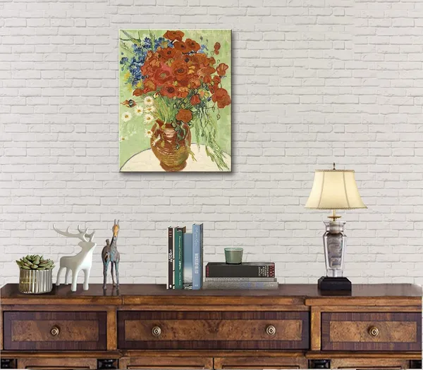 Multicolor_Red_Poppies_and_Daisies_Canvas_Prints_Wall_Art_of_Vincent_Van_Gogh,_Floral_Oil_Paintings_Reproduction_Flowers_Pictures_Artwork_on_|_For_Bathroom,_Bedroom_Office_Decorations_Home_Decor_-_12"x16"
