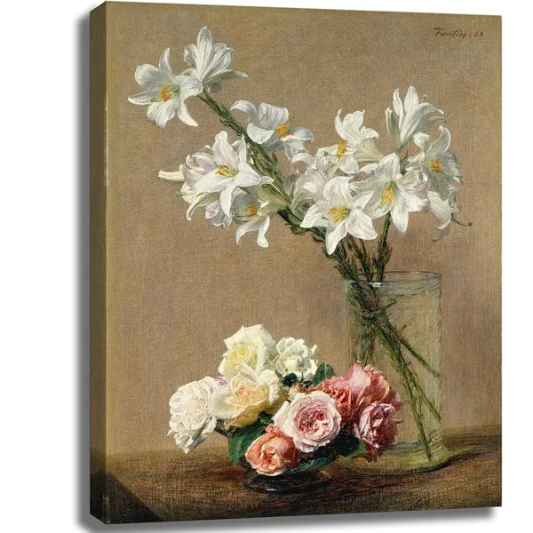 Multicolor_Roses_and_Lilies_Flowers_Famous_Painting_by_Henri_Fantin_Latour_Canvas_Wall_Art,_Vintage_Floral_Picture_Artwork_Print_|_For_Living_Room,_Bedroom_Bathroom_Room_Home_Decor