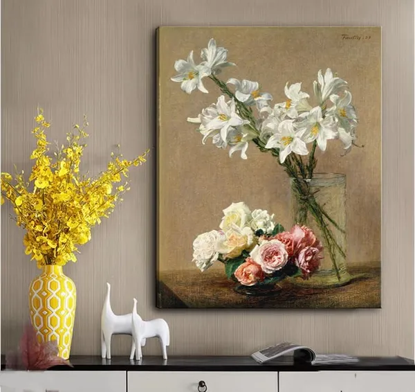 Multicolor_Roses_and_Lilies_Flowers_Famous_Painting_by_Henri_Fantin_Latour_Canvas_Wall_Art,_Vintage_Floral_Picture_Artwork_Print_|_For_Living_Room,_Bedroom_Bathroom_Room_Home_Decor