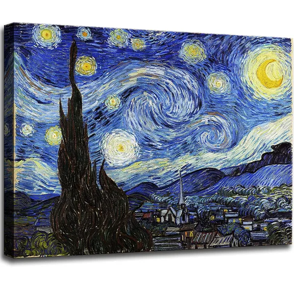 Multicolor_Starry_Night,_Vincent_Van_Gogh_Canvas_Wall_art,_Classic_Paintings_Framed_Pictures_Poster,_Abstract_Artwork_Prints_|_For_Home_Decor_12"x16"