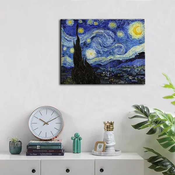 Multicolor_Starry_Night,_Vincent_Van_Gogh_Canvas_Wall_art,_Classic_Paintings_Framed_Pictures_Poster,_Abstract_Artwork_Prints_|_For_Home_Decor_12"x16"